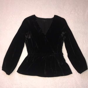 J Crew Wrap Black Velvet Top